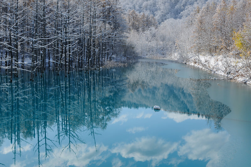 Blue Lake in Winter — Serene, Photograph, Snow