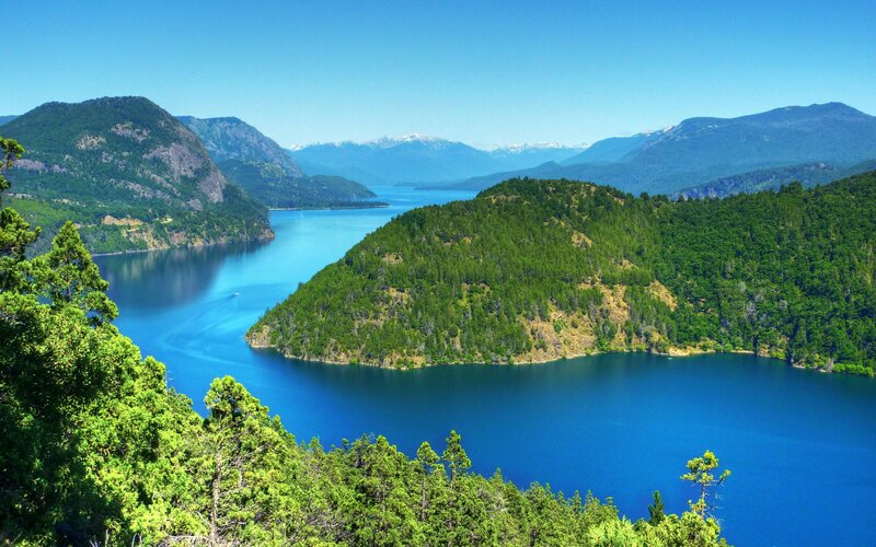 Blue lake surrounded by mountains