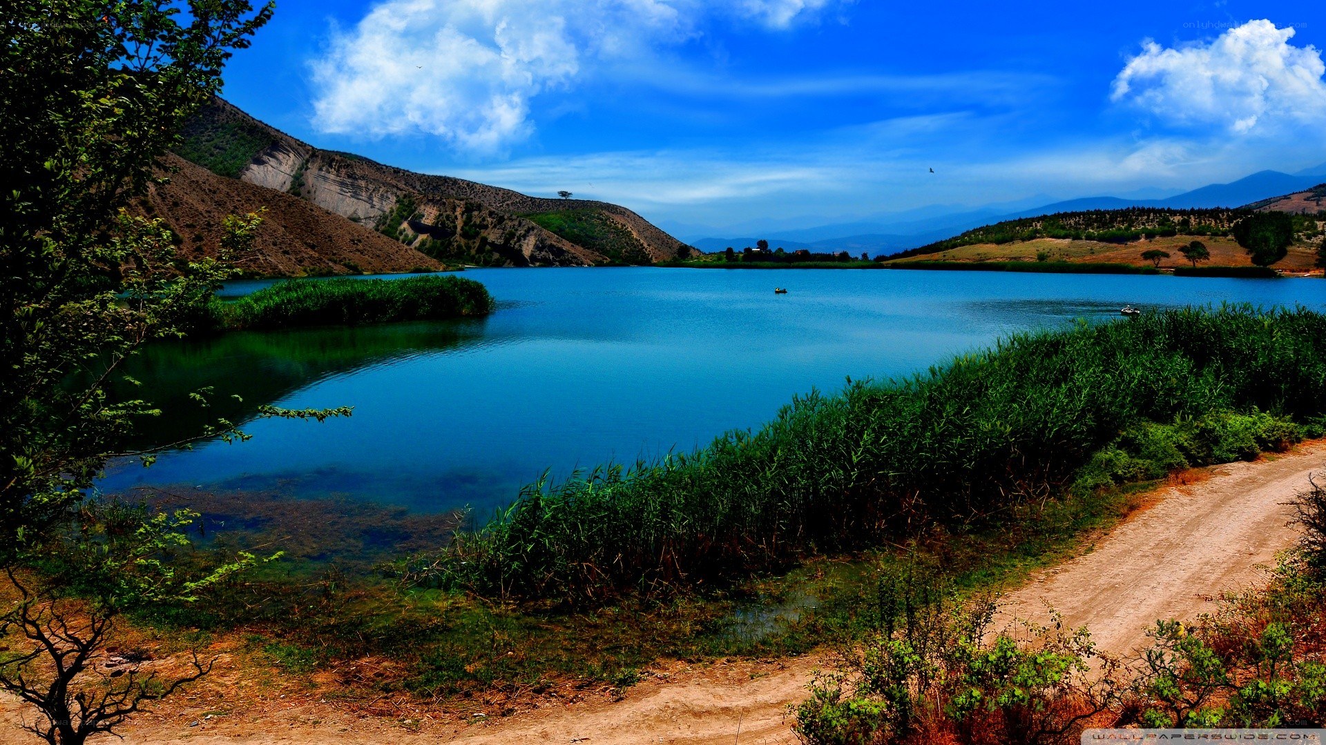 Blue lake with mountains