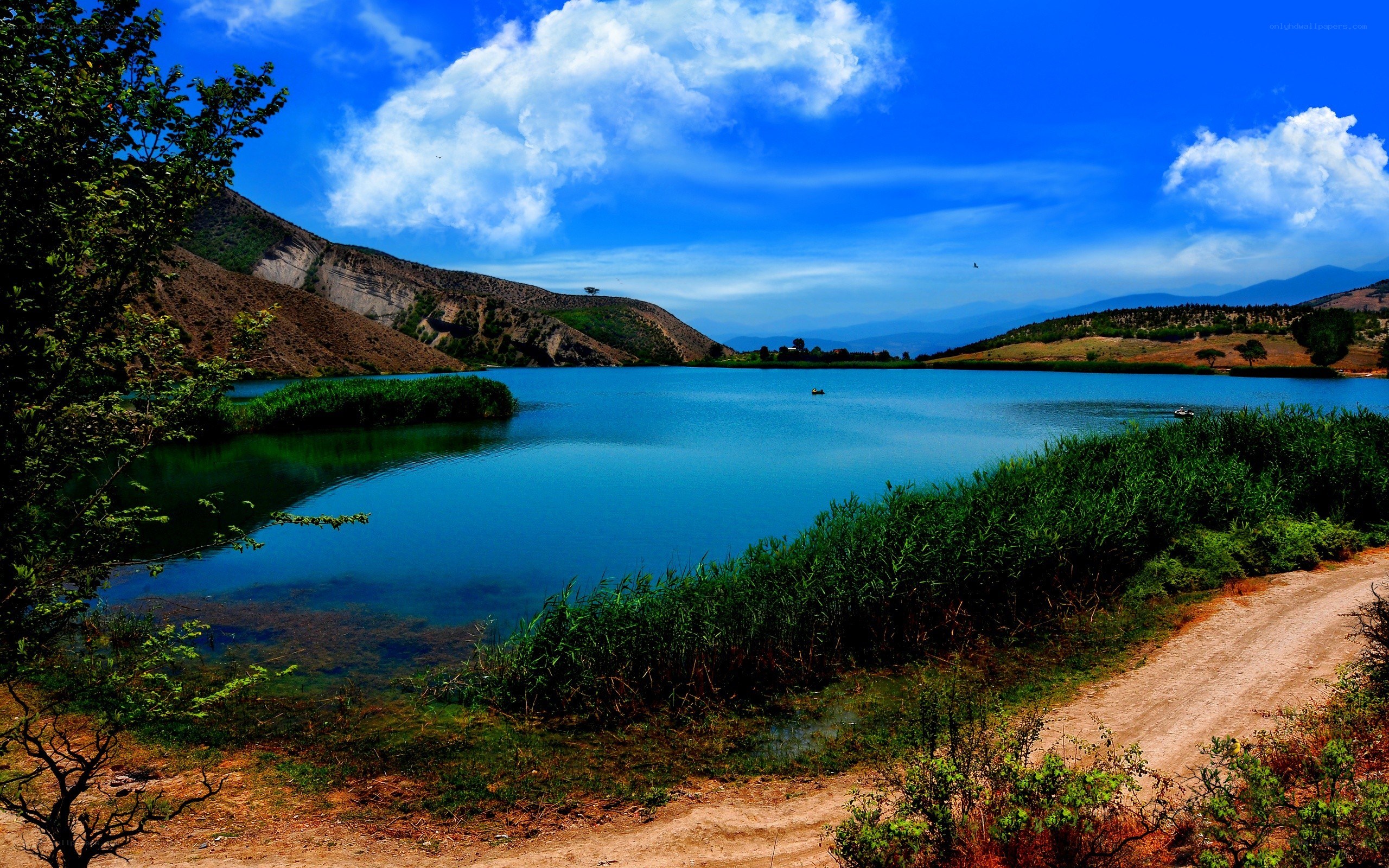 Blue lake with mountains