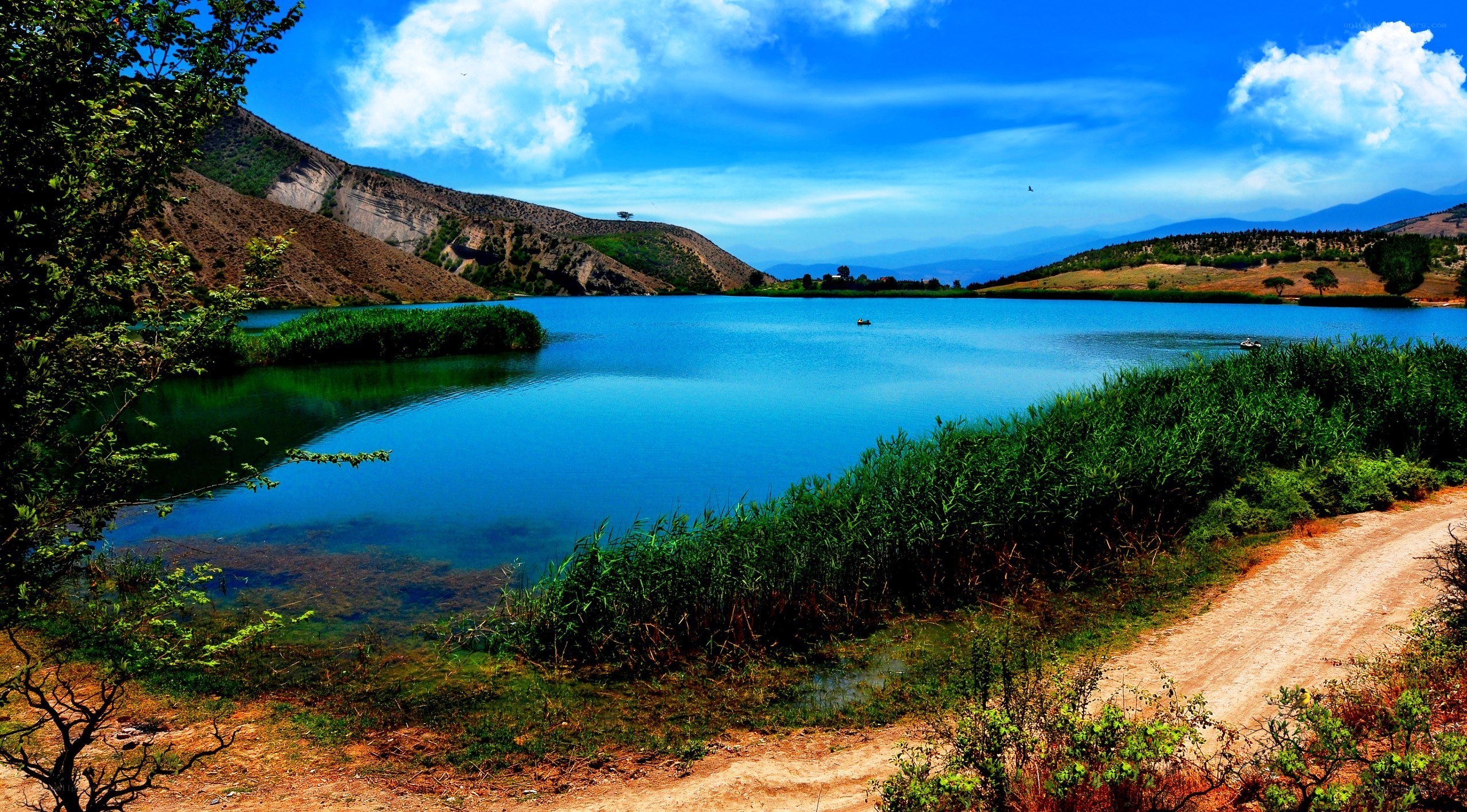 Blue lake with mountains