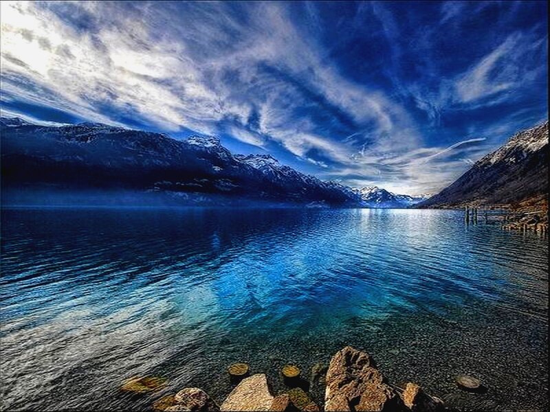 Blue lake with mountains