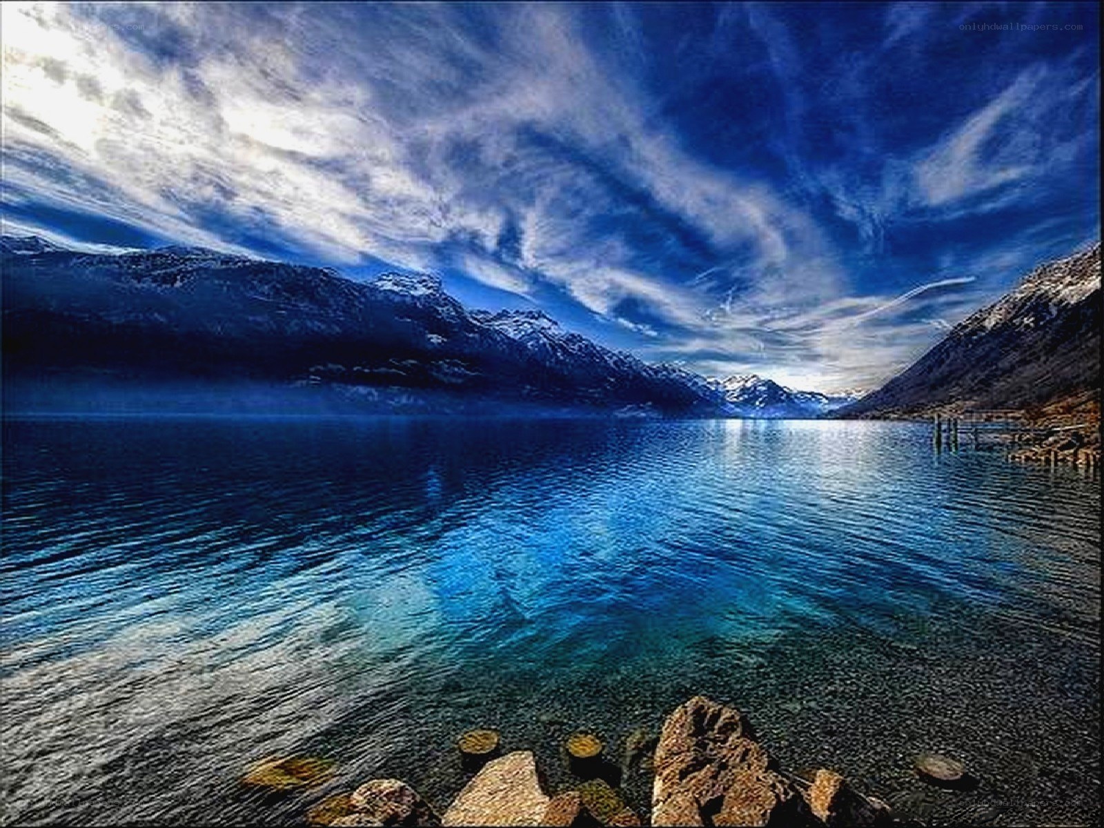 Blue lake with mountains