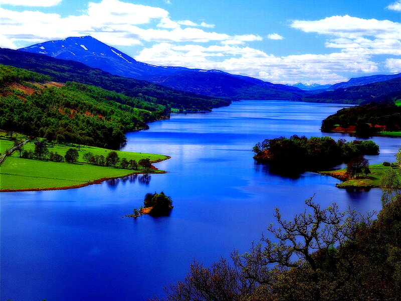 Blue Lake with Mountains — Serene, Afternoon