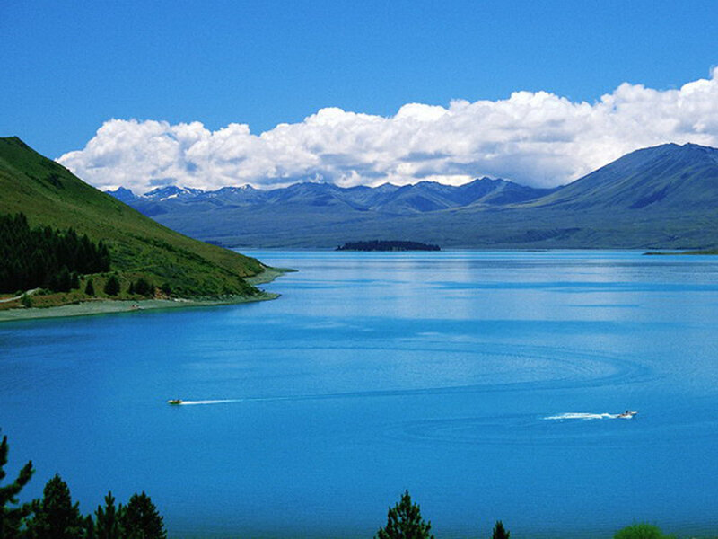 Blue Lake with Mountains — Serene