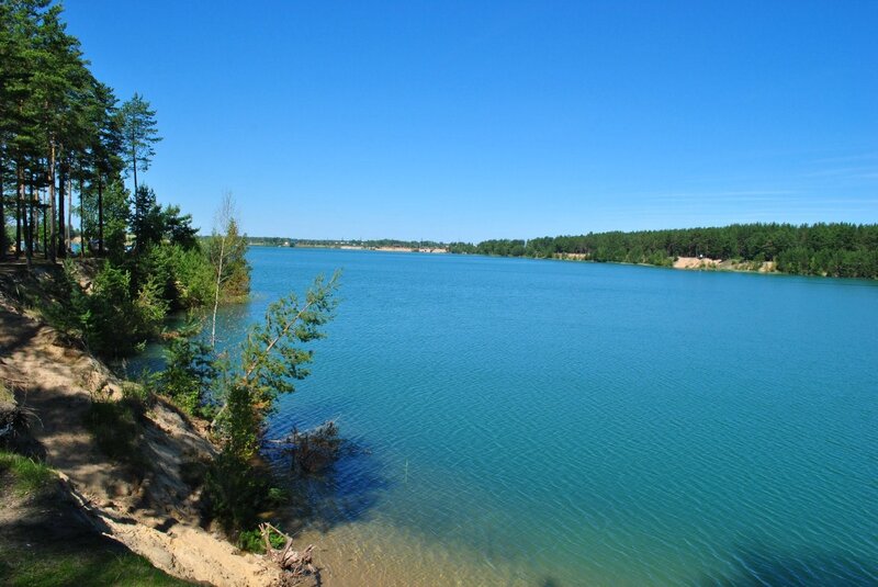 Blue Lake with Pine Trees — Serene