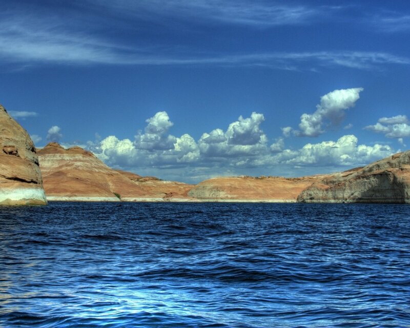 Blue Lake with Rock Formations — Serene, Afternoon, Photograph