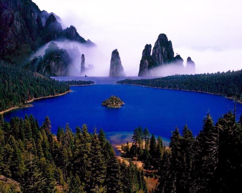 Blue Lake with Rock Formations — Serene