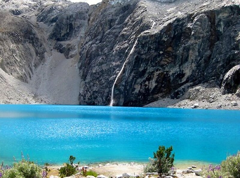 Blue Lake with Waterfall