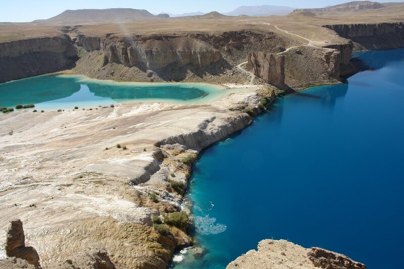 Blue lakes in a canyon