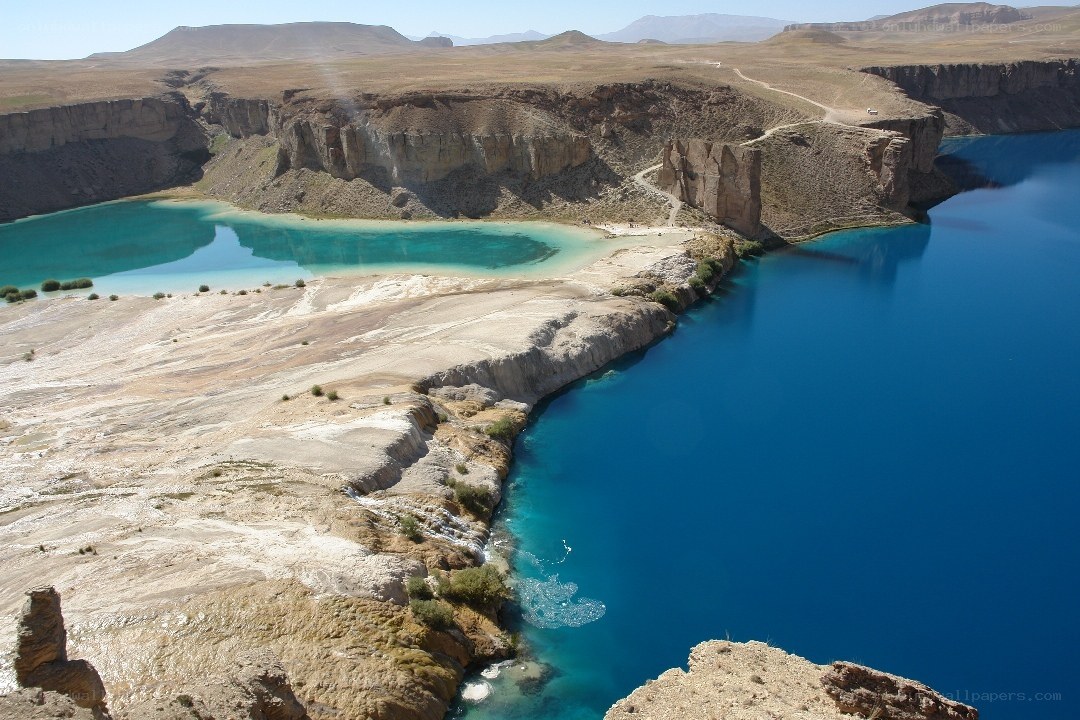 Blue lakes in a canyon