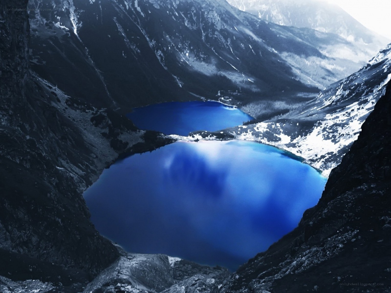 Blue lakes in mountain valley