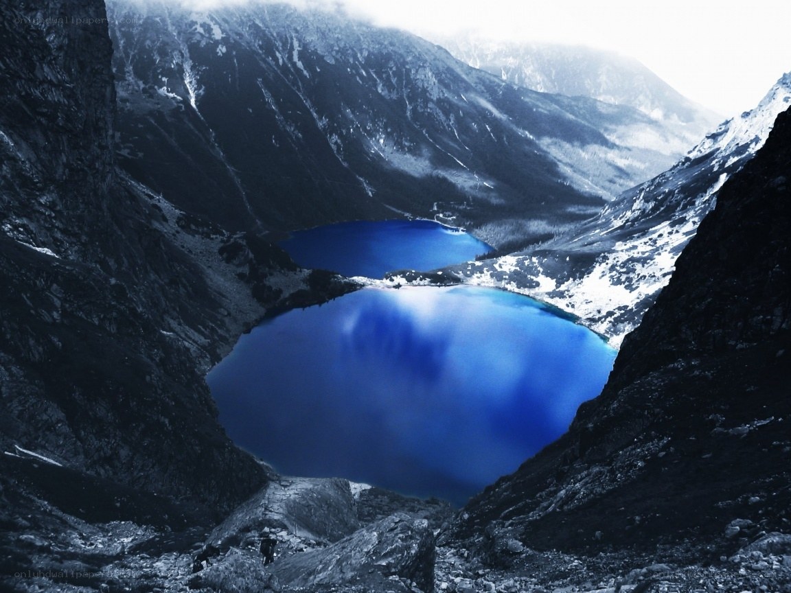 Blue lakes in mountain valley