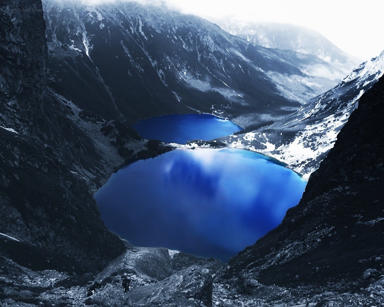 Blue lakes in mountain valley