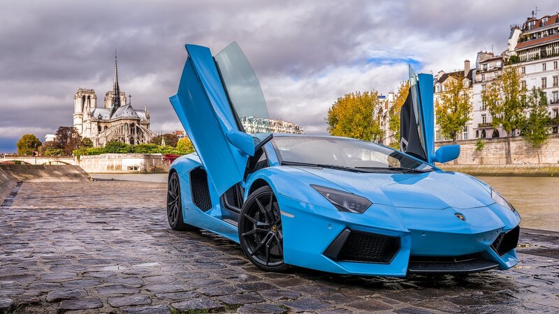 Blue Lamborghini Aventador — Dramatic, Autumn