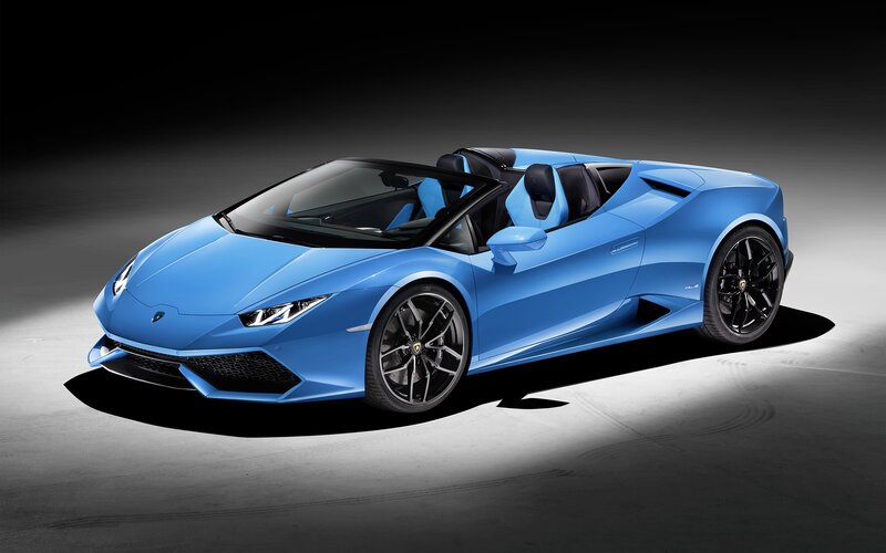 Blue Lamborghini Convertible — Dramatic, Photograph, Car, Black Wheels