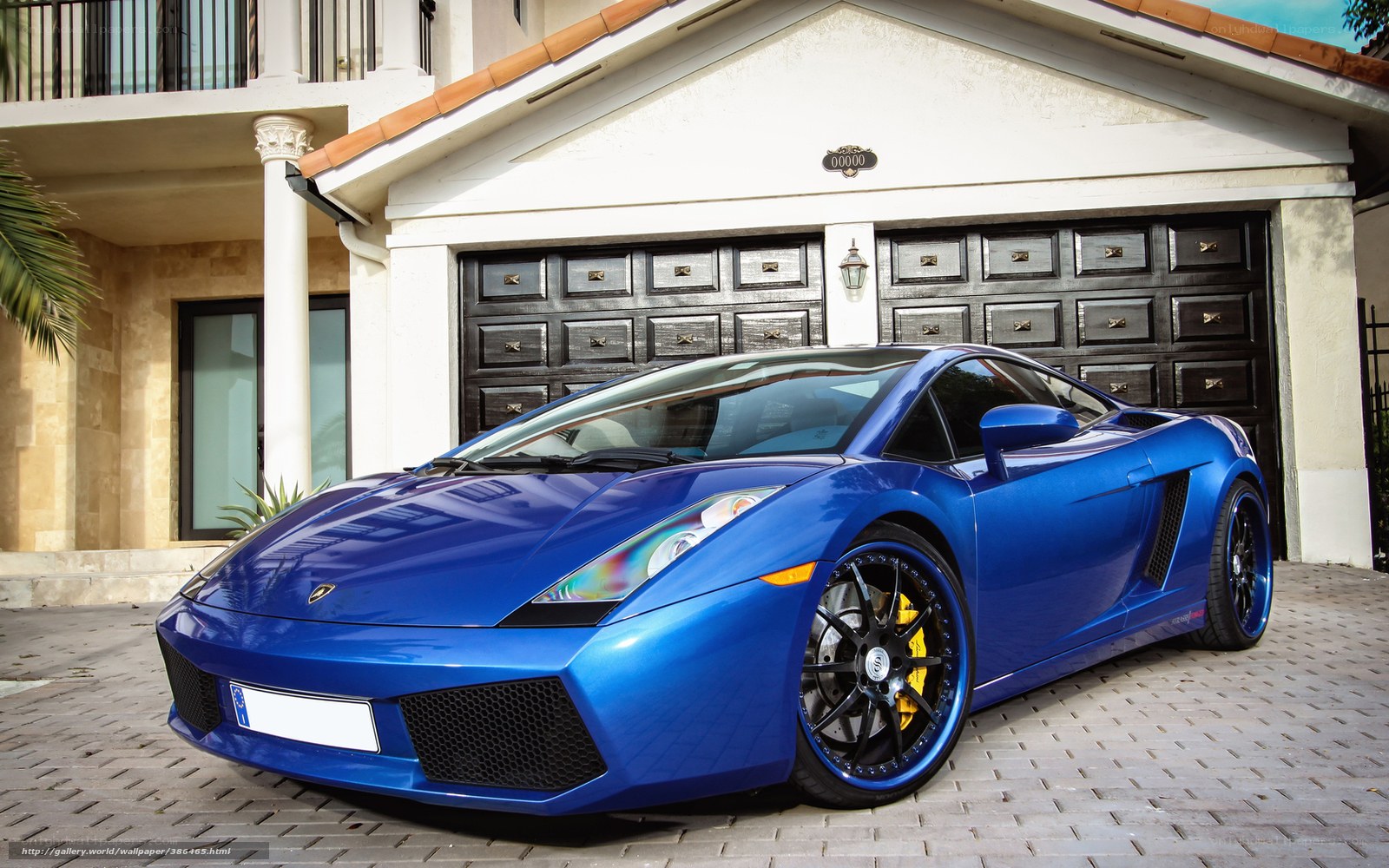Blue Lamborghini in driveway
