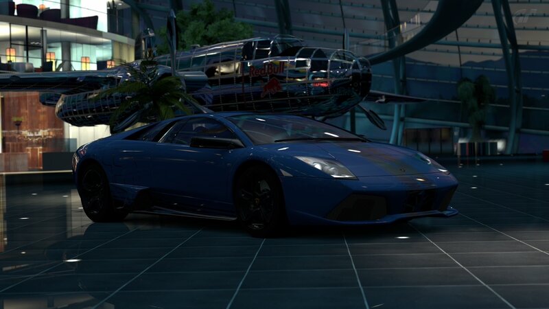 Blue Lamborghini in Showroom — Dramatic