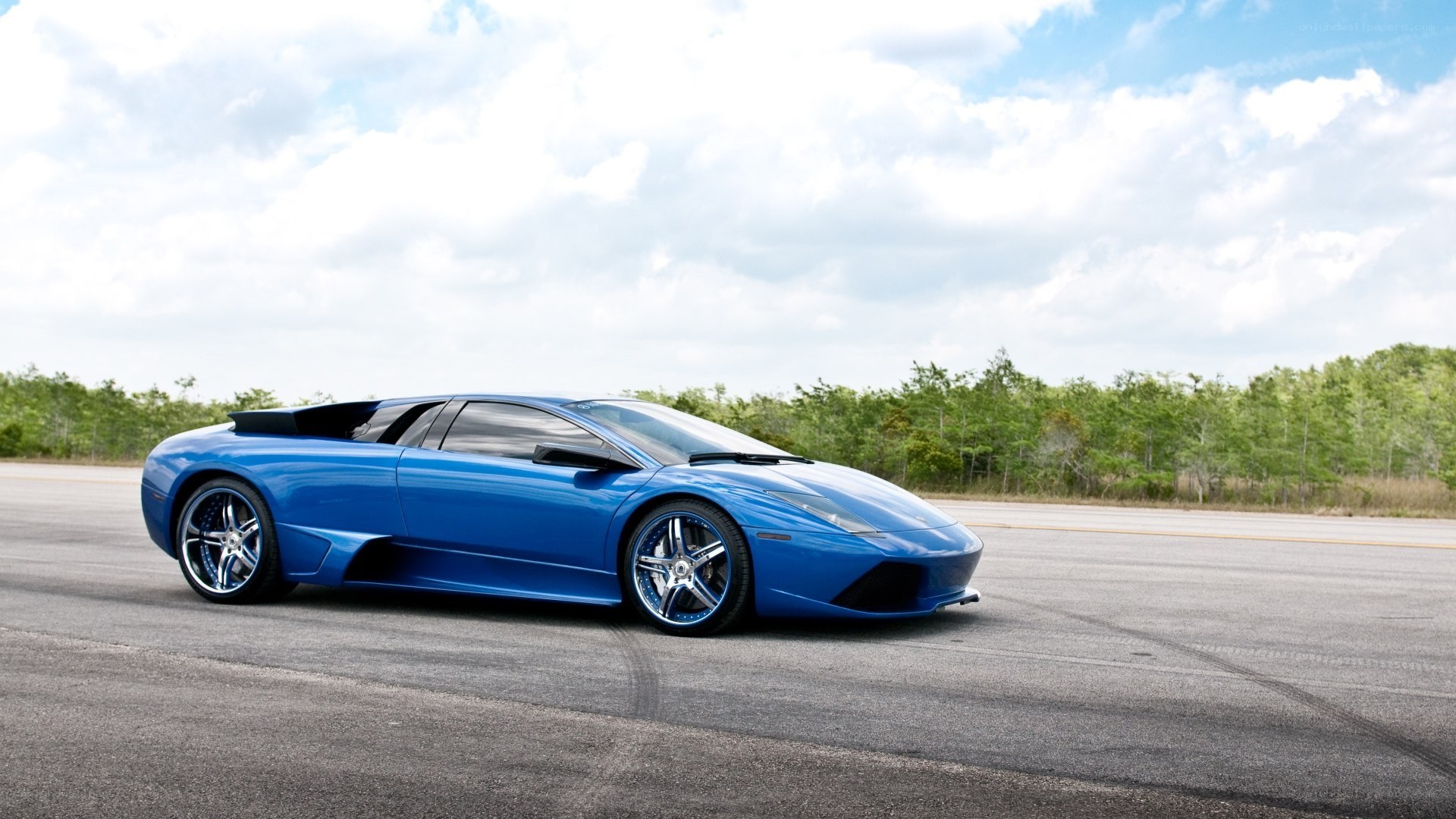 Blue Lamborghini on a road