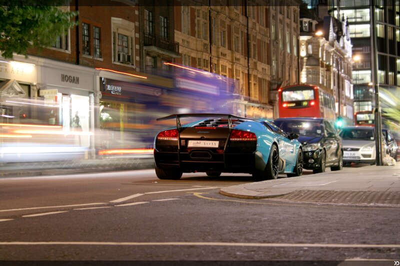 Blue Lamborghini on Street — Urban