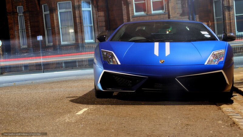 Blue Lamborghini Sports Car — Dramatic, Night