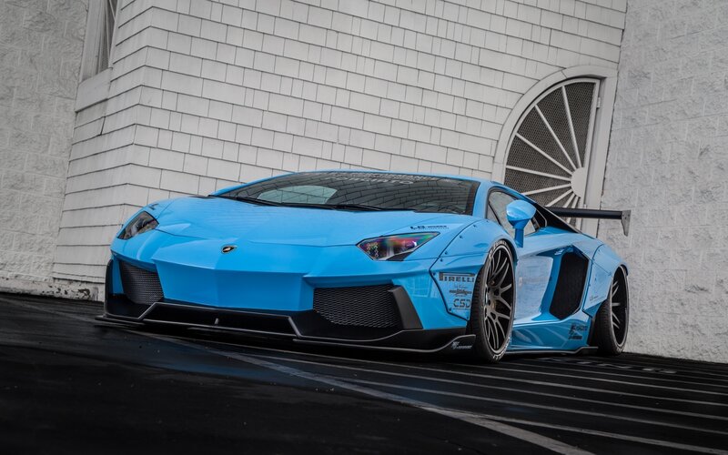 Blue Lamborghini Sports Car — Dramatic, Photograph