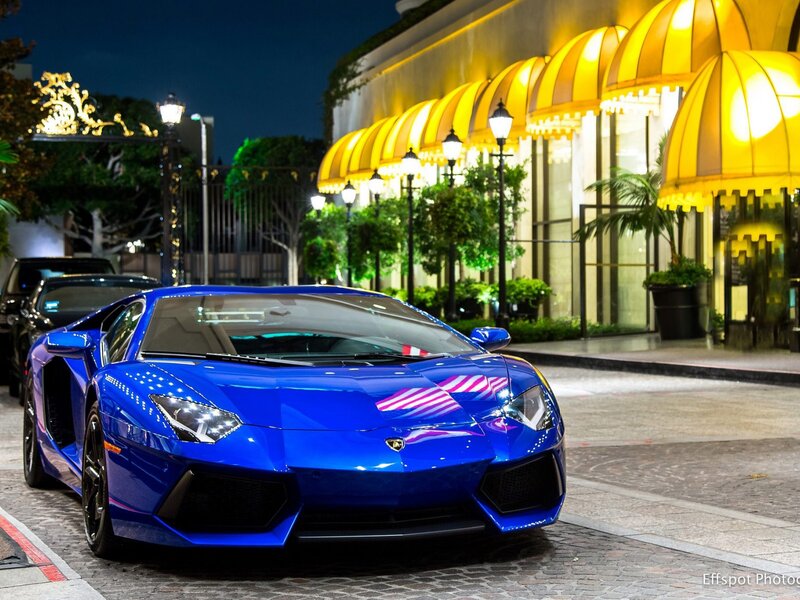 Blue Lamborghini Sports Car — Dramatic