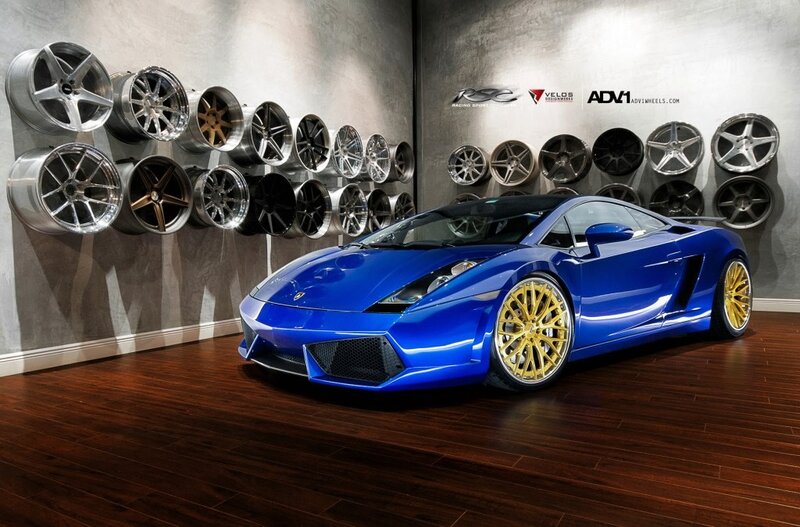 Blue Lamborghini with custom wheels