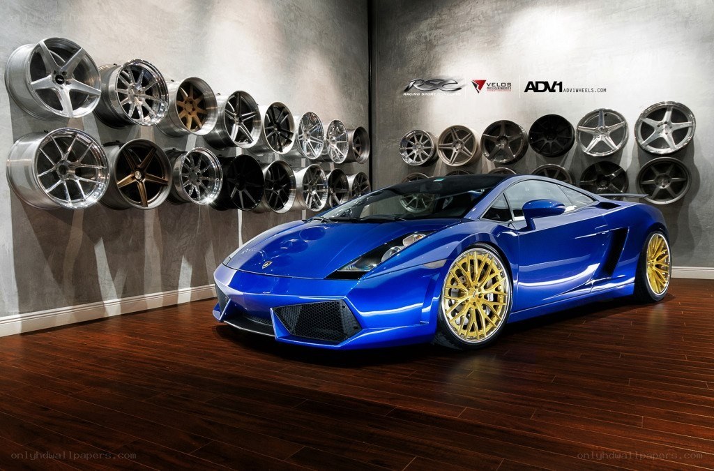 Blue Lamborghini with custom wheels