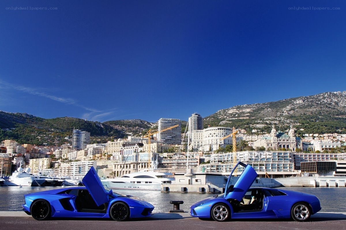 Blue Lamborghinis at Monaco harbor