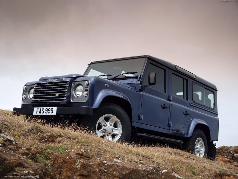 blue land rover defender
