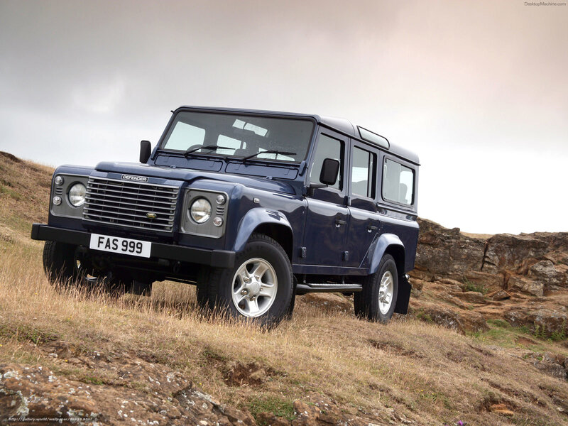 blue land rover defender