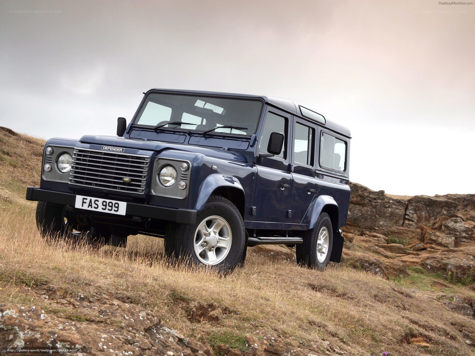 blue land rover defender