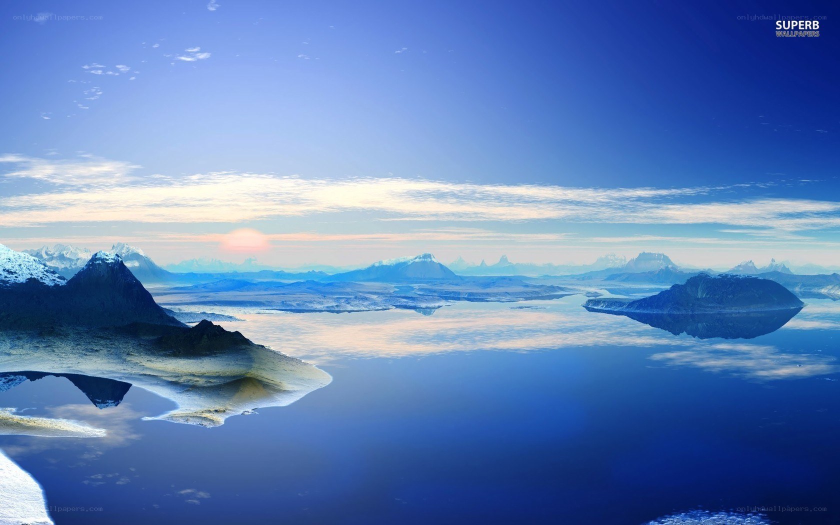 Blue landscape with mountains