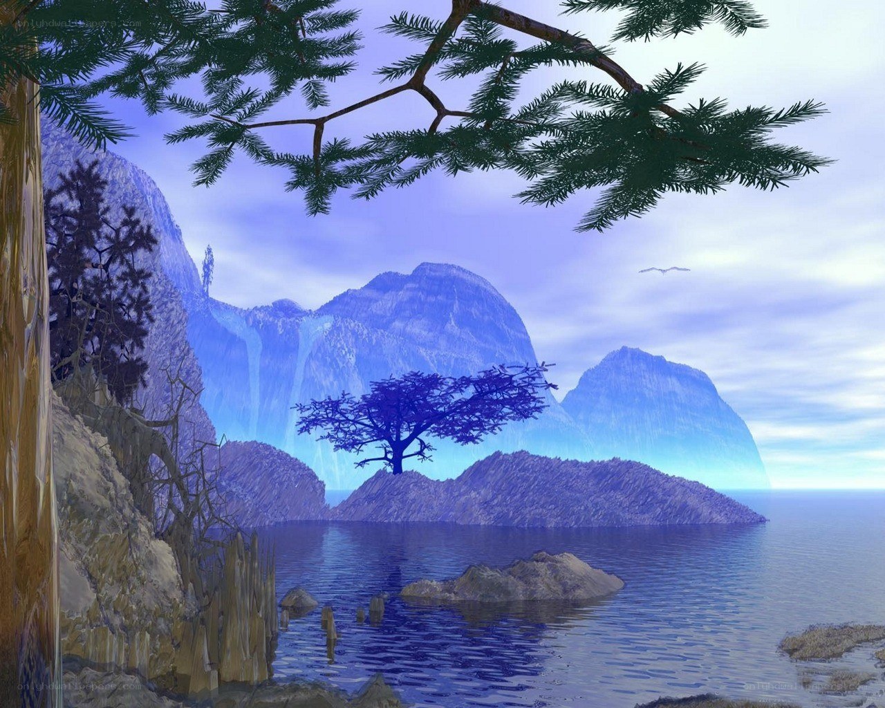 Blue landscape with mountains