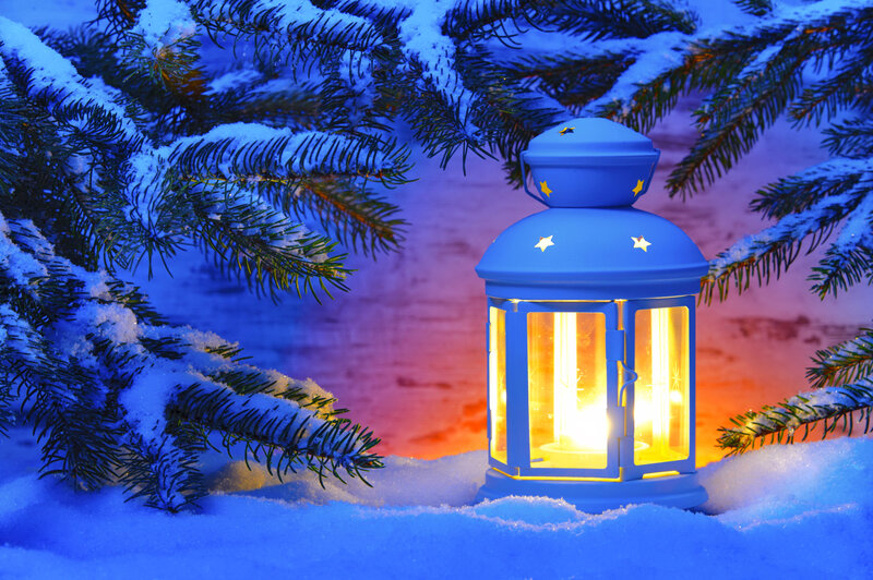 Blue Lantern in Snow — Serene, Winter