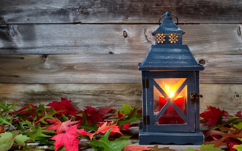 Blue Lantern with Candle — Cozy, Autumn