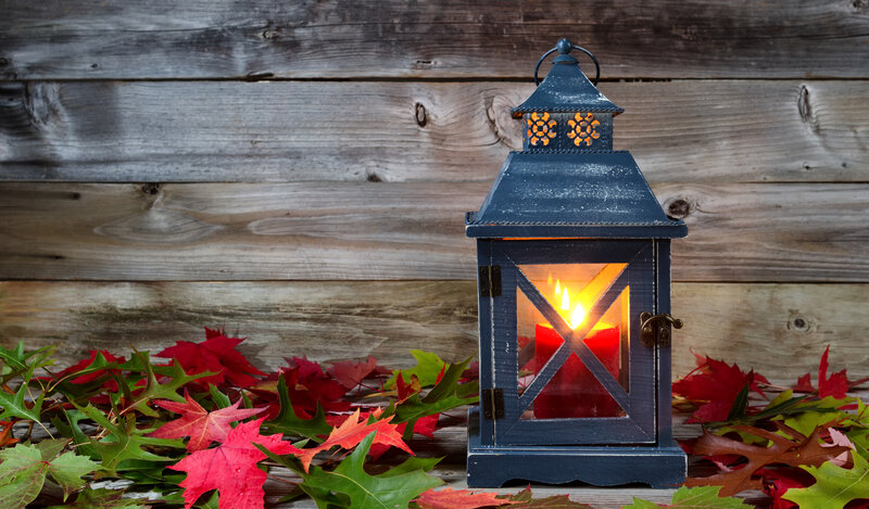Blue Lantern with Candle — Cozy