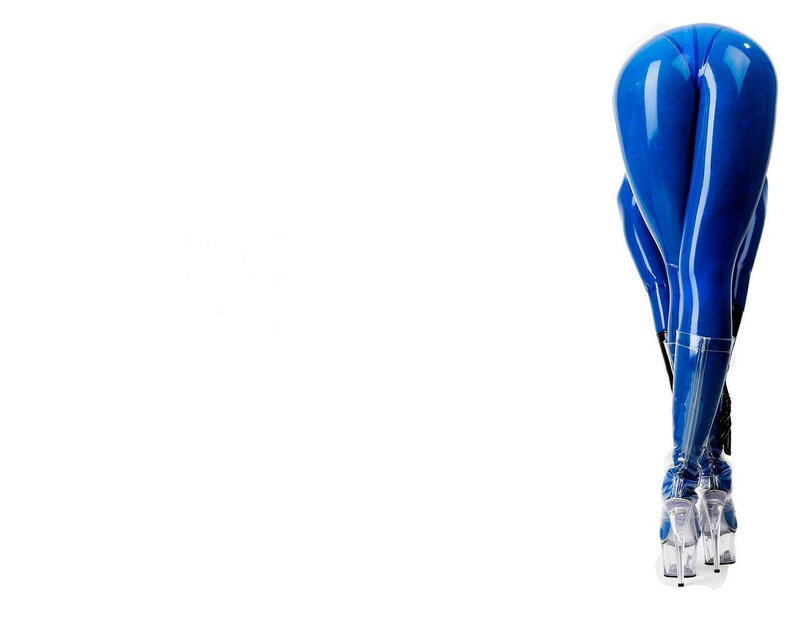 blue latex legs in heels