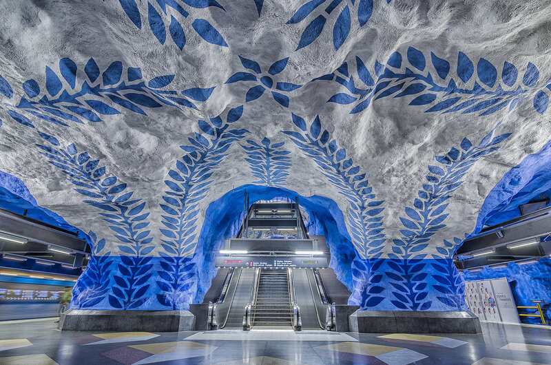 Blue Leaf Patterns on Ceiling
