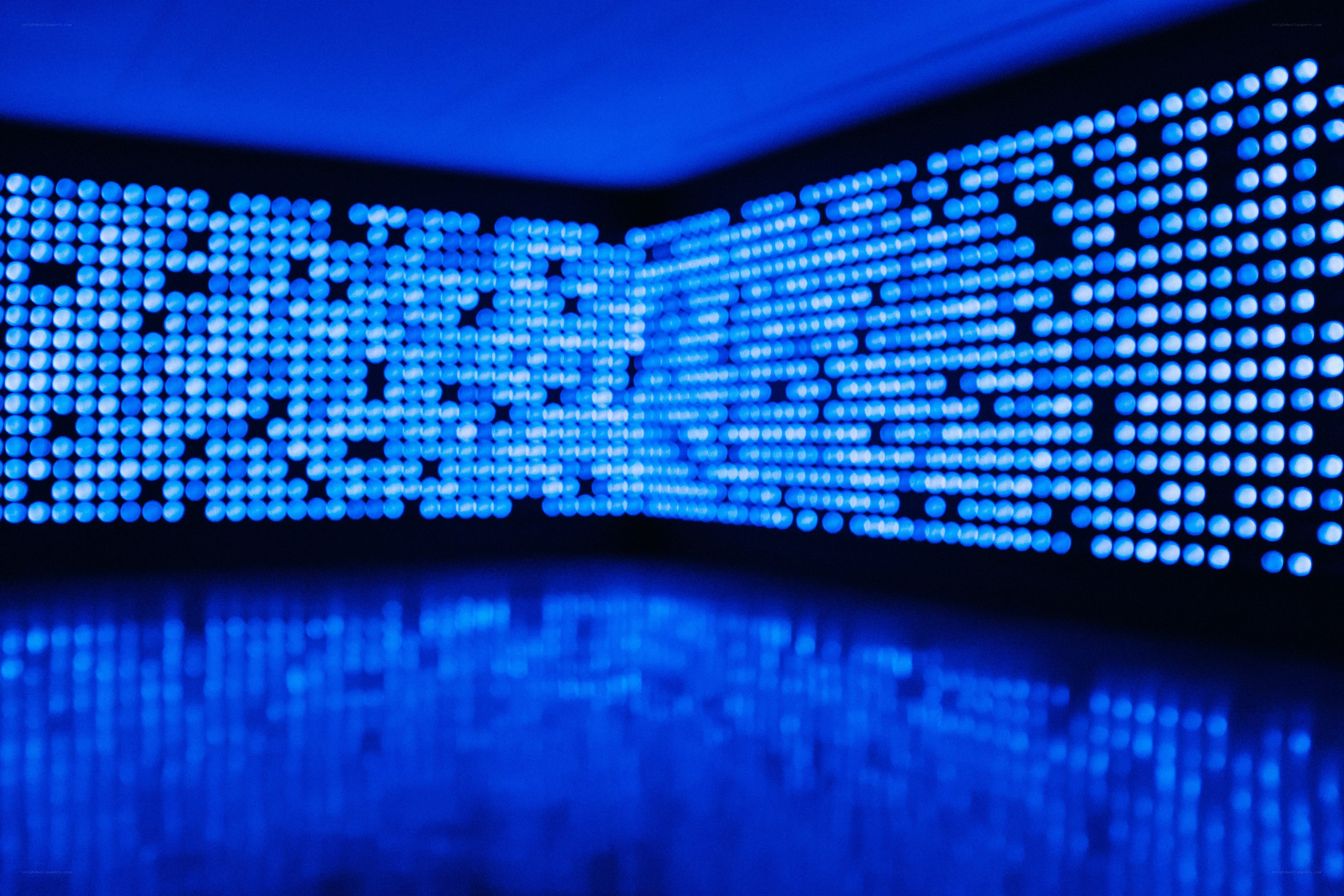 blue LED display in dark room
