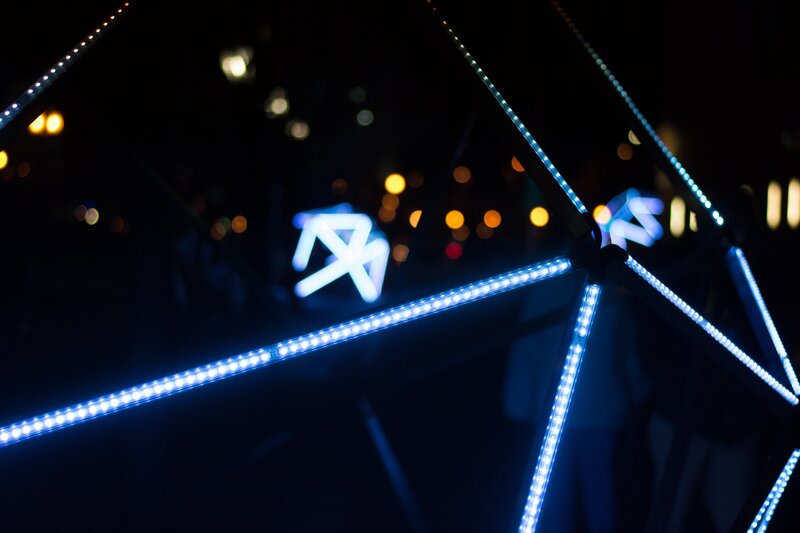 Blue LED light structure at night