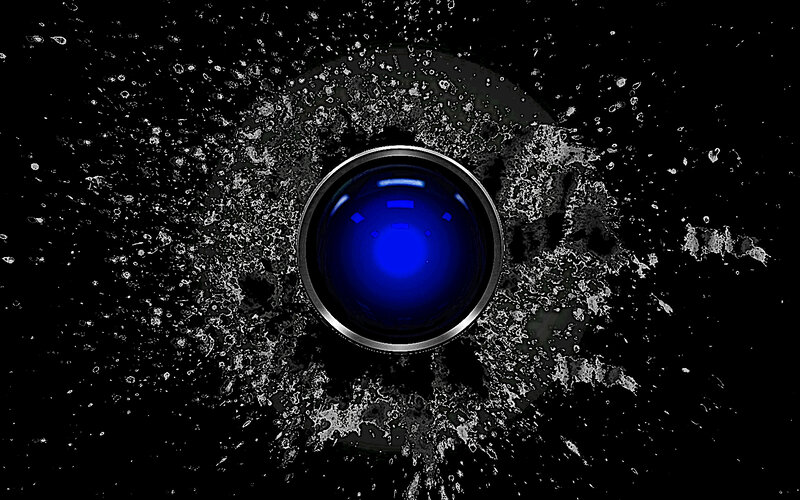 blue lens with water splash