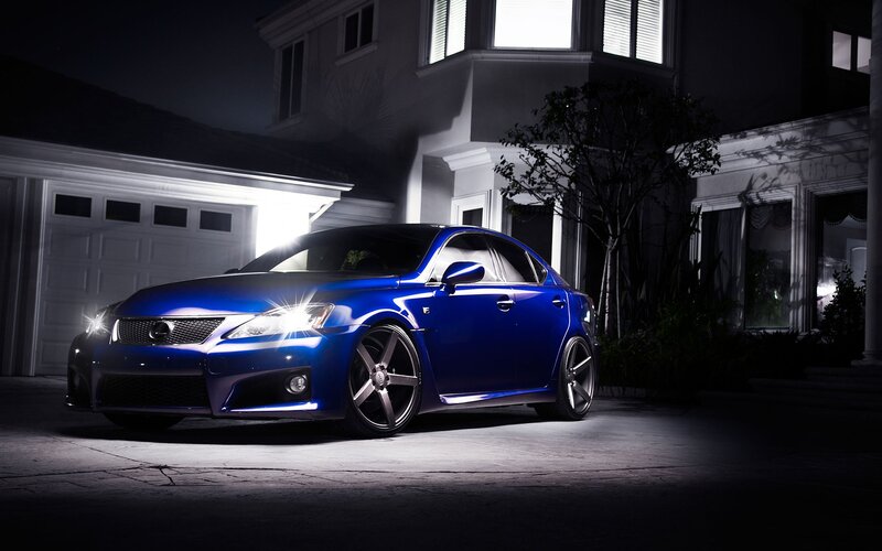 Blue Lexus IS-F at night