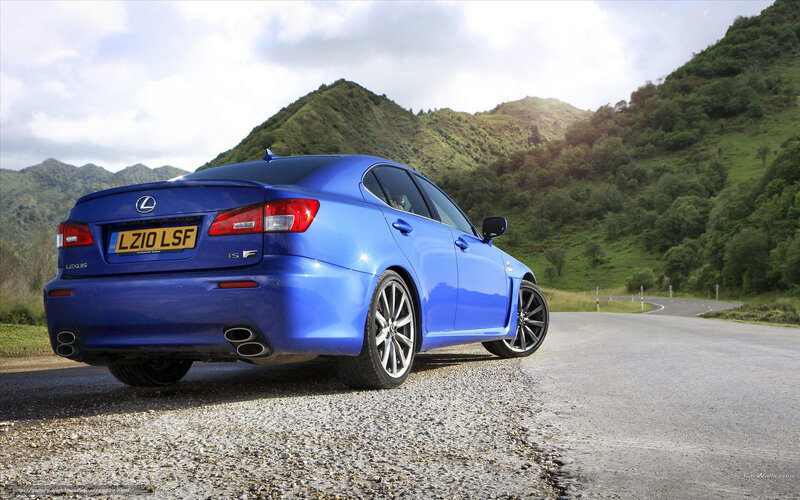 Blue Lexus IS F on a mountain road