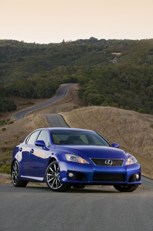 Blue Lexus IS-F on a winding road