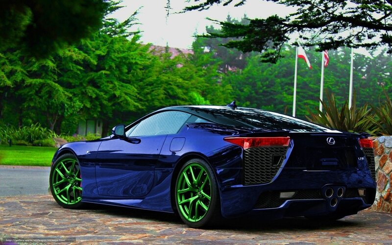 Blue Lexus LFA with green wheels