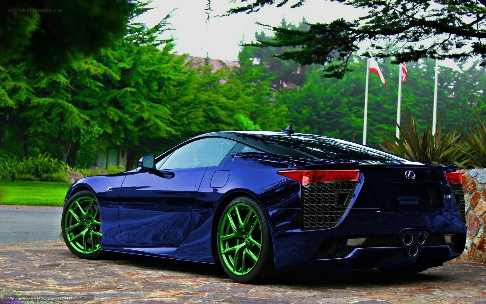 Blue Lexus LFA with green wheels