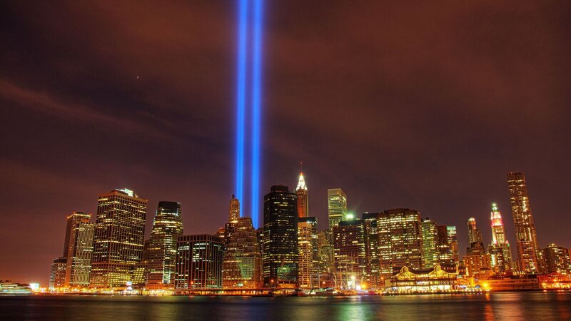 Blue Light Beams at Night — Dramatic