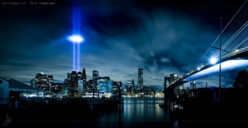 Blue Light Beams in Sky — Dramatic